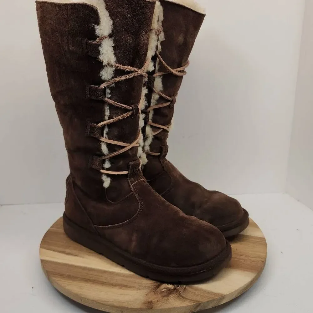 UGG Whitley Tall Lace-up Women's Sheepskin Winter Boots Size 9 Brown
